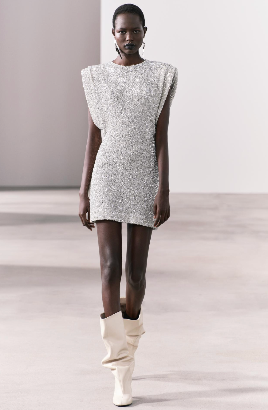 SHOULDER PADS SEQUIN DRESS