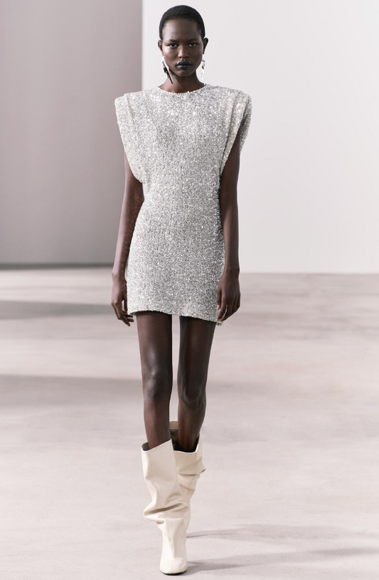 SHOULDER PADS SEQUIN DRESS