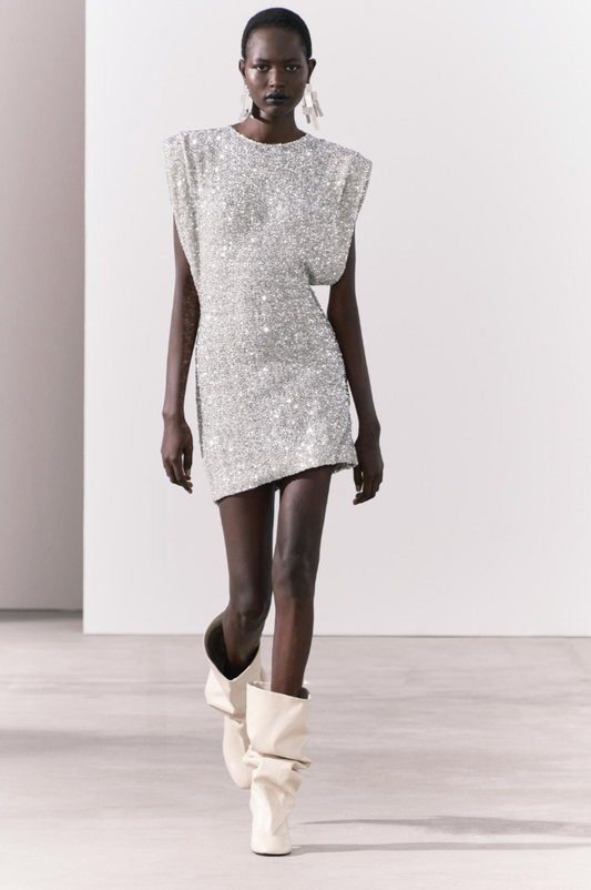SHOULDER PADS SEQUIN DRESS