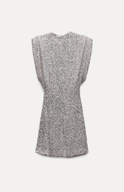 SHOULDER PADS SEQUIN DRESS