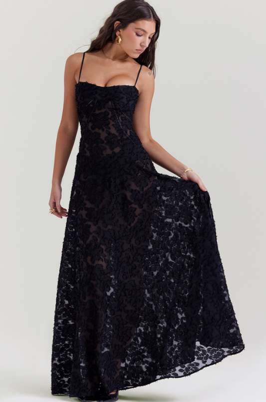 THE SEREN FLORAL LACE BACK MAXI DRESS