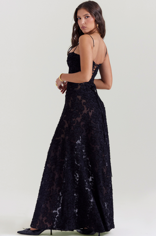 THE SEREN FLORAL LACE BACK MAXI DRESS