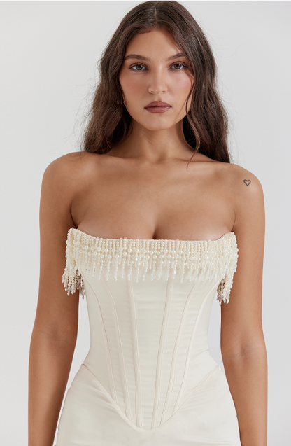 NALITA VINTAGE CREAM EMBELLISHED STRAPLESS DRESS