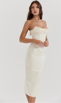 NALITA VINTAGE CREAM EMBELLISHED STRAPLESS DRESS
