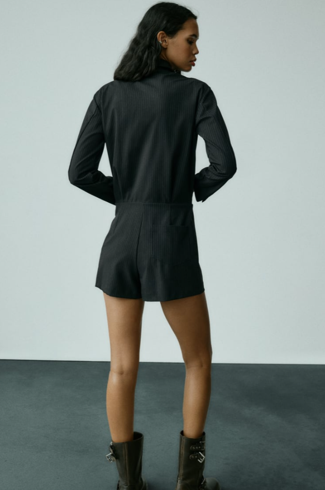 PINSTRIPED JUMPSUIT WITH NECKTIE