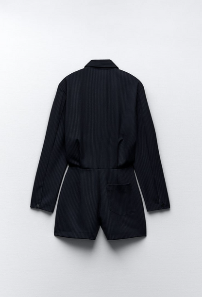 PINSTRIPED JUMPSUIT WITH NECKTIE