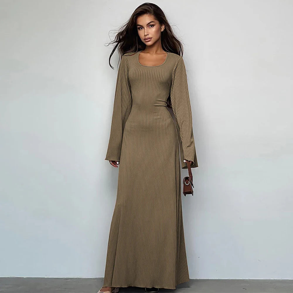 Tahlia Ribbed Belle Sleeve Maxi Dress