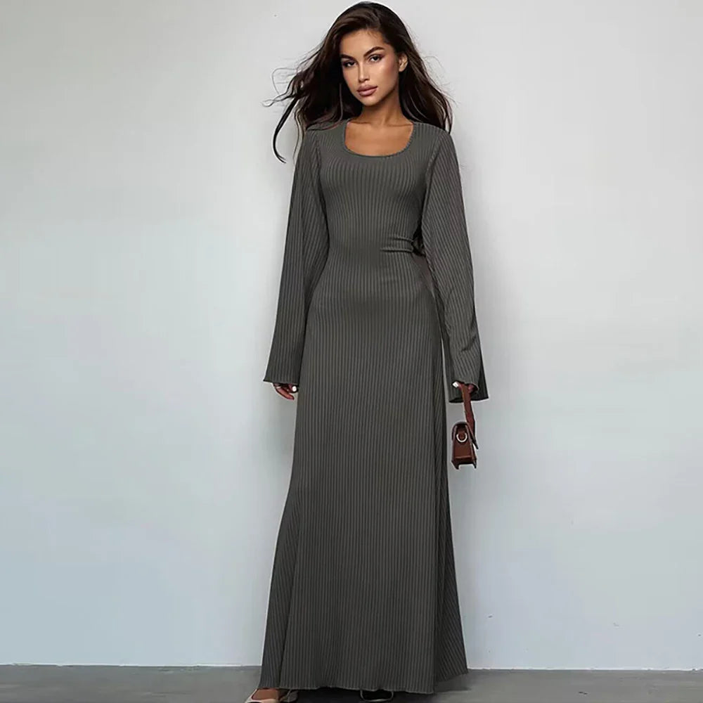 Tahlia Ribbed Belle Sleeve Maxi Dress
