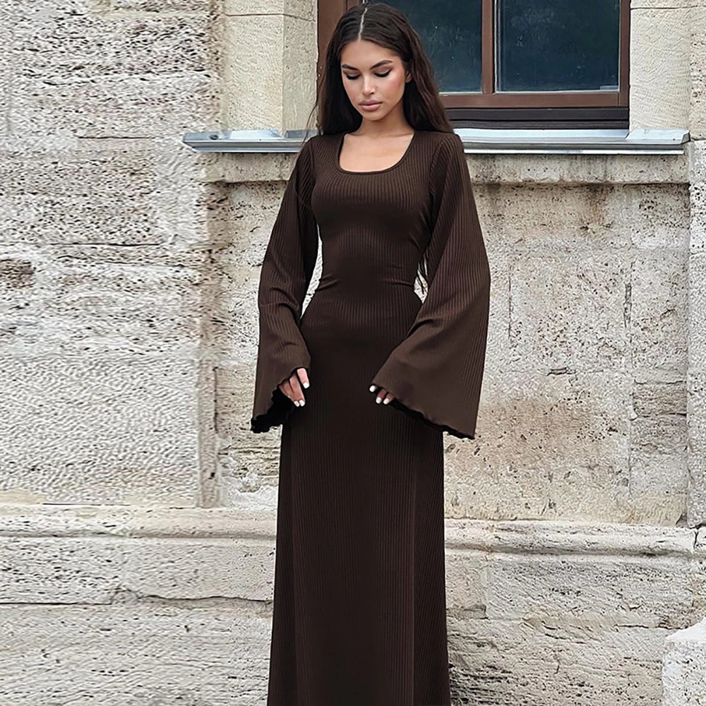 Tahlia Ribbed Belle Sleeve Maxi Dress