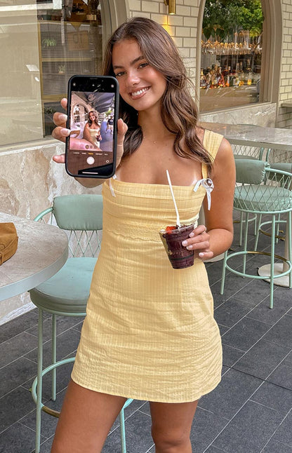 Taylor Yellow Tie Back Mini Dress