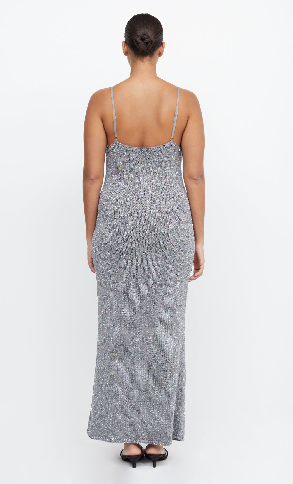 SADIE SEQUIN KNIT SLIP DRESS - CHARCOAL