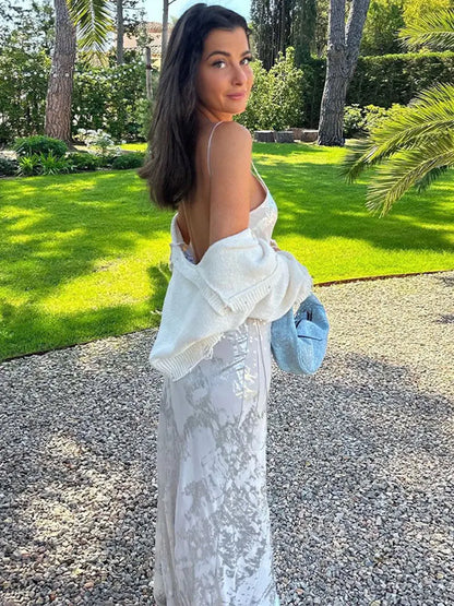 Sandy Backless Gilter Printed Dress Maxi Camisole Dress
