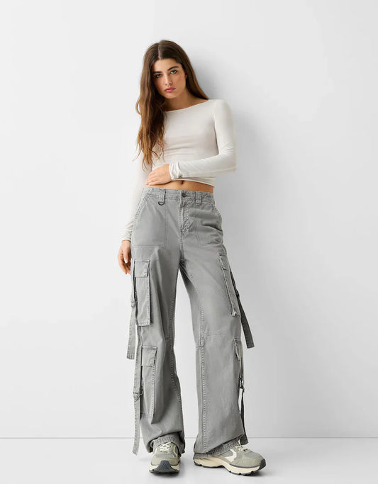 Cotton cargo trousers with straps