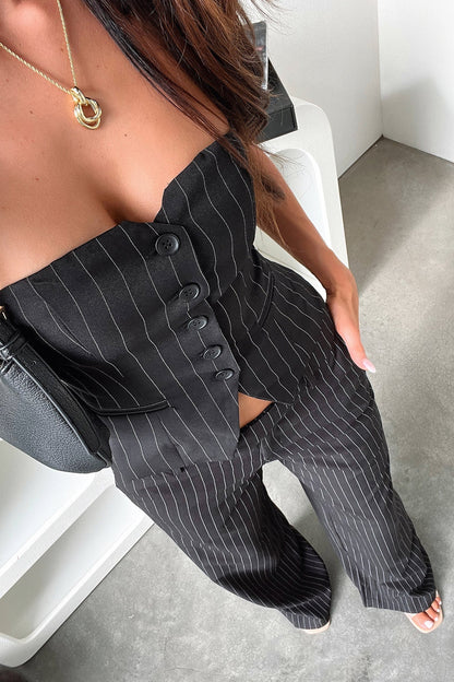 Janeeta Top - Black Pinstripe