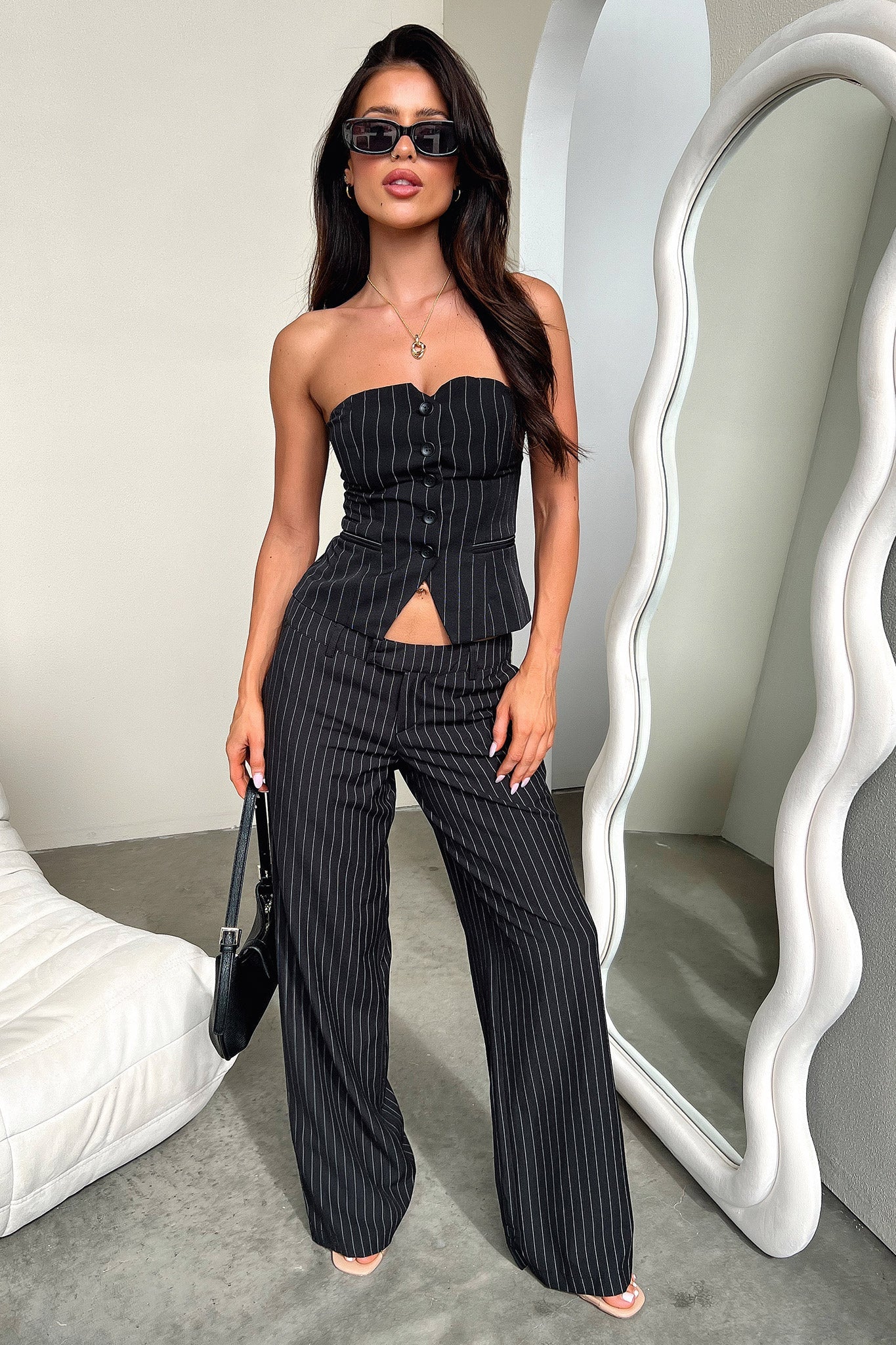 Janeeta Top - Black Pinstripe