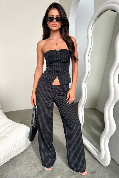 Janeeta Top - Black Pinstripe