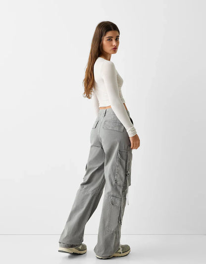 Cotton cargo trousers with straps