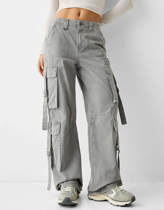 Cotton cargo trousers with straps