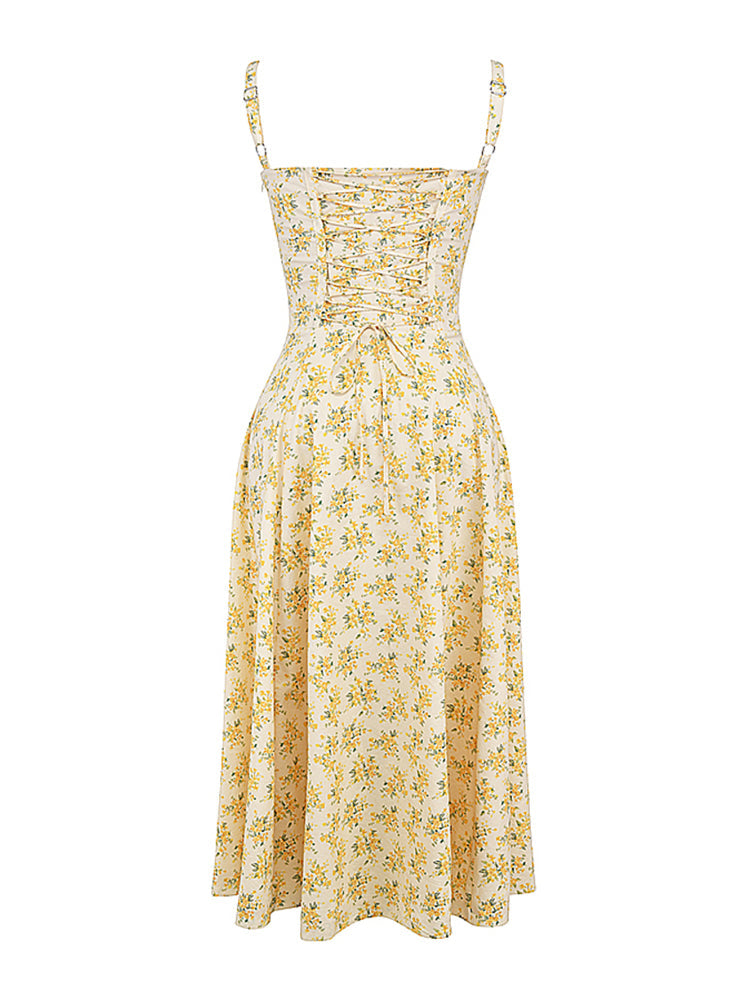 Sweetheart Neckline Flower Print Slit Maxi Dress