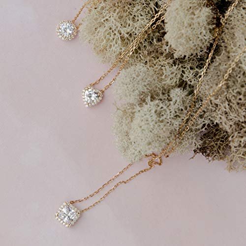 Princess Cut Halo Necklace